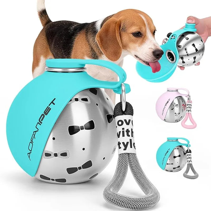 Portable Dog Water Bottle | Stainless Steel No-Spill Travel Water Dispenser with Bowl