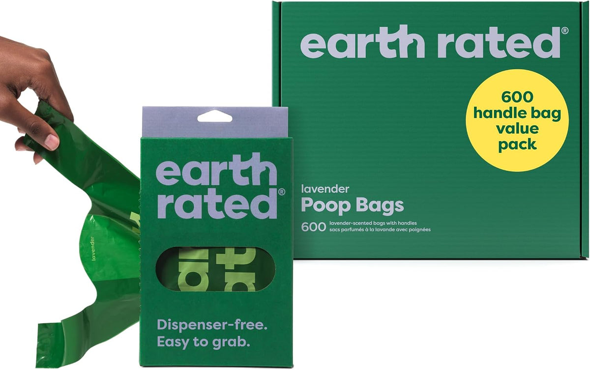Earth Rated Dog Poo Bags | Lavender-Scented, Leak-Proof with Handles (600 Count)