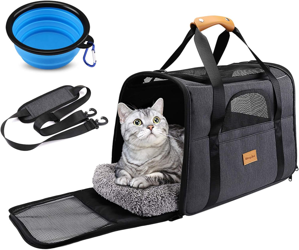 Foldable Cat Carrier | Airline-Approved Travel Bag for Cats & Small Dogs with Bowl & Mat
