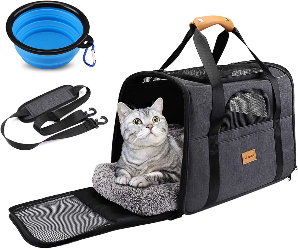 Foldable Cat Carrier | Airline-Approved Travel Bag for Cats & Small Dogs with Bowl & Mat