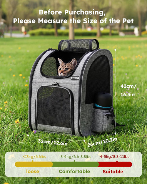 Breathable Pet Backpack Carrier | Cat & Dog Travel Rucksack, Grey (Large)
