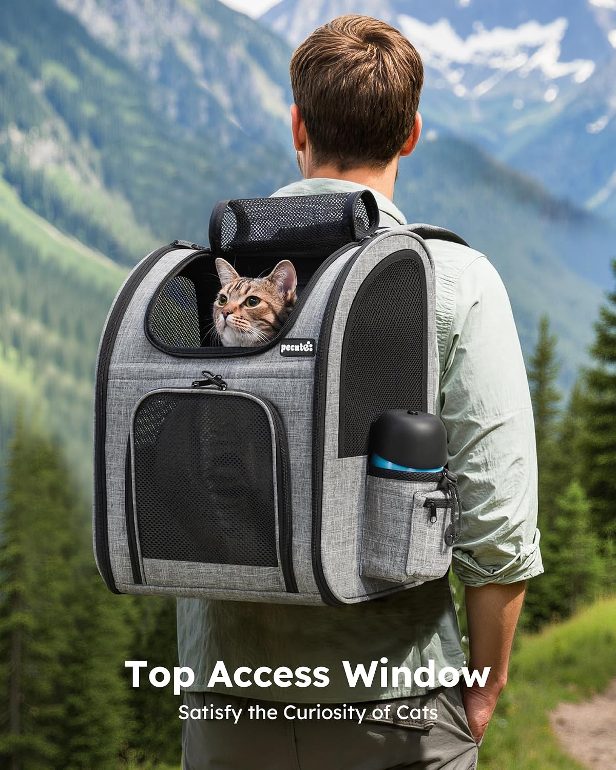 Breathable Pet Backpack Carrier | Cat & Dog Travel Rucksack, Grey (Large)