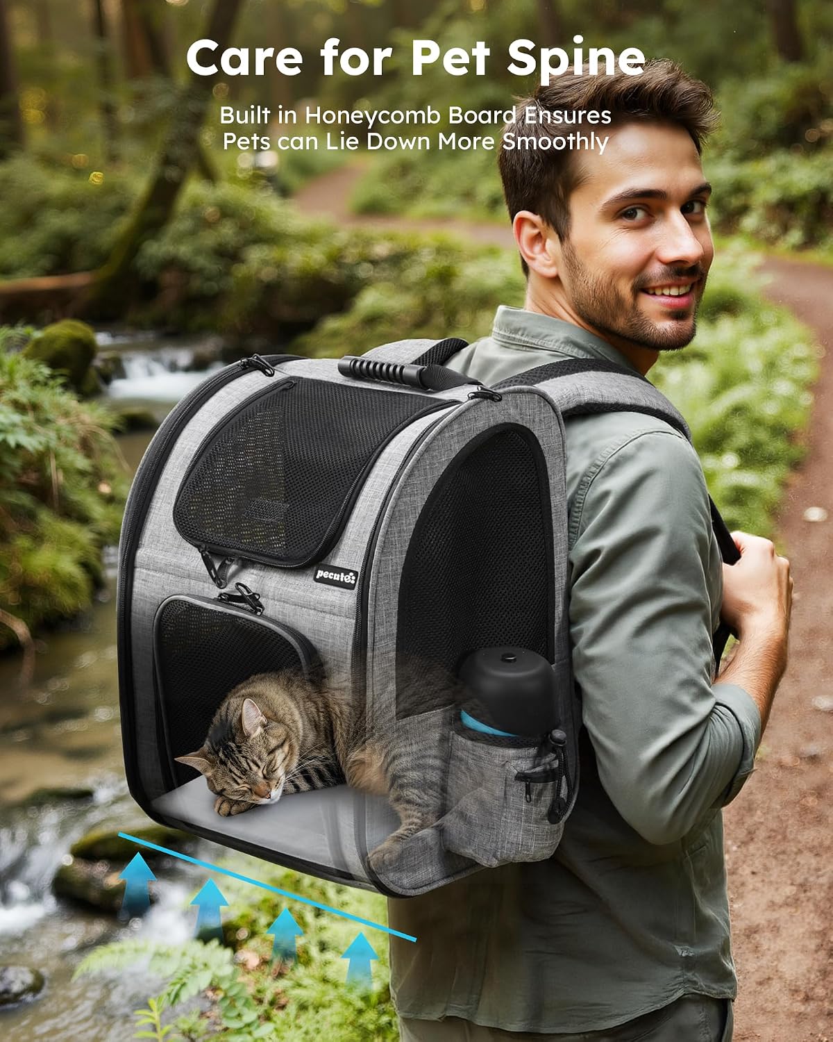 Breathable Pet Backpack Carrier | Cat & Dog Travel Rucksack, Grey (Large)