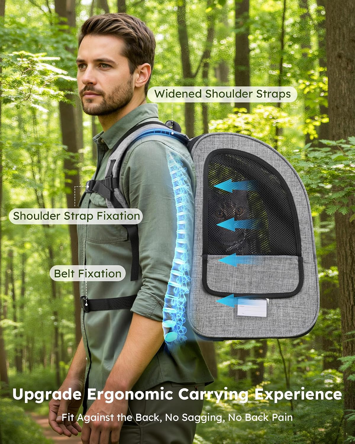 Breathable Pet Backpack Carrier | Cat & Dog Travel Rucksack, Grey (Large)