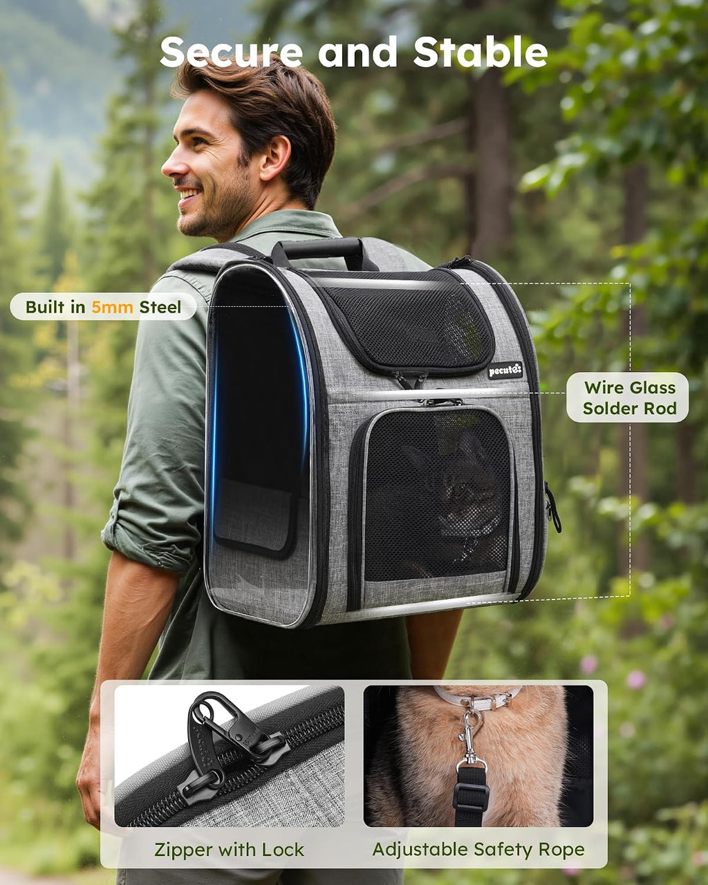 Breathable Pet Backpack Carrier | Cat & Dog Travel Rucksack, Grey (Large)
