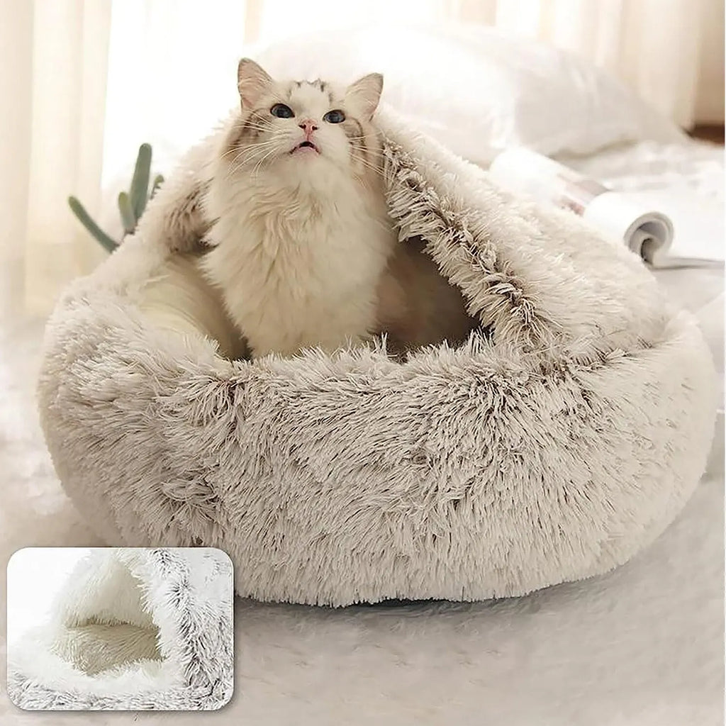 Cozy Cat Cave Bed | Soft Plush Covered Sleeping Nest for Cats & Small Dogs
