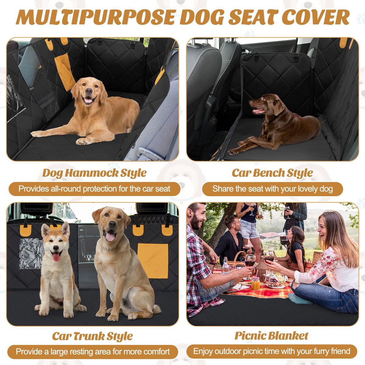 Waterproof Dog Car Seat Cover | Back Seat Hammock Protector for Pets