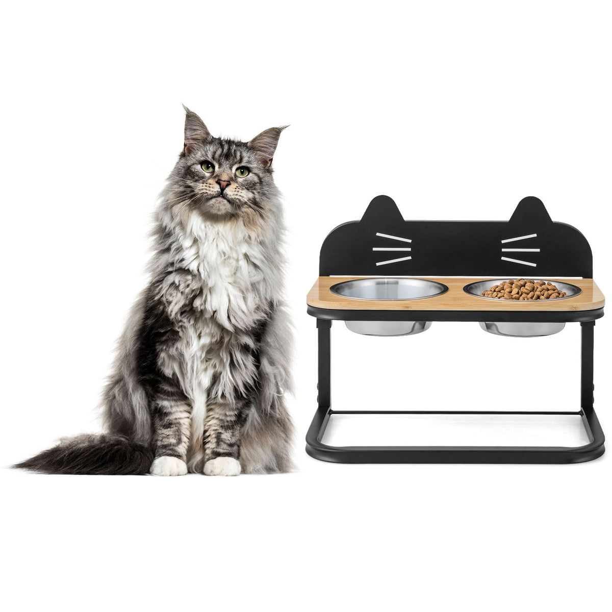 Elevated Double Cat Bowl Stand | Raised Feeding Station with Stainless Steel Bowls