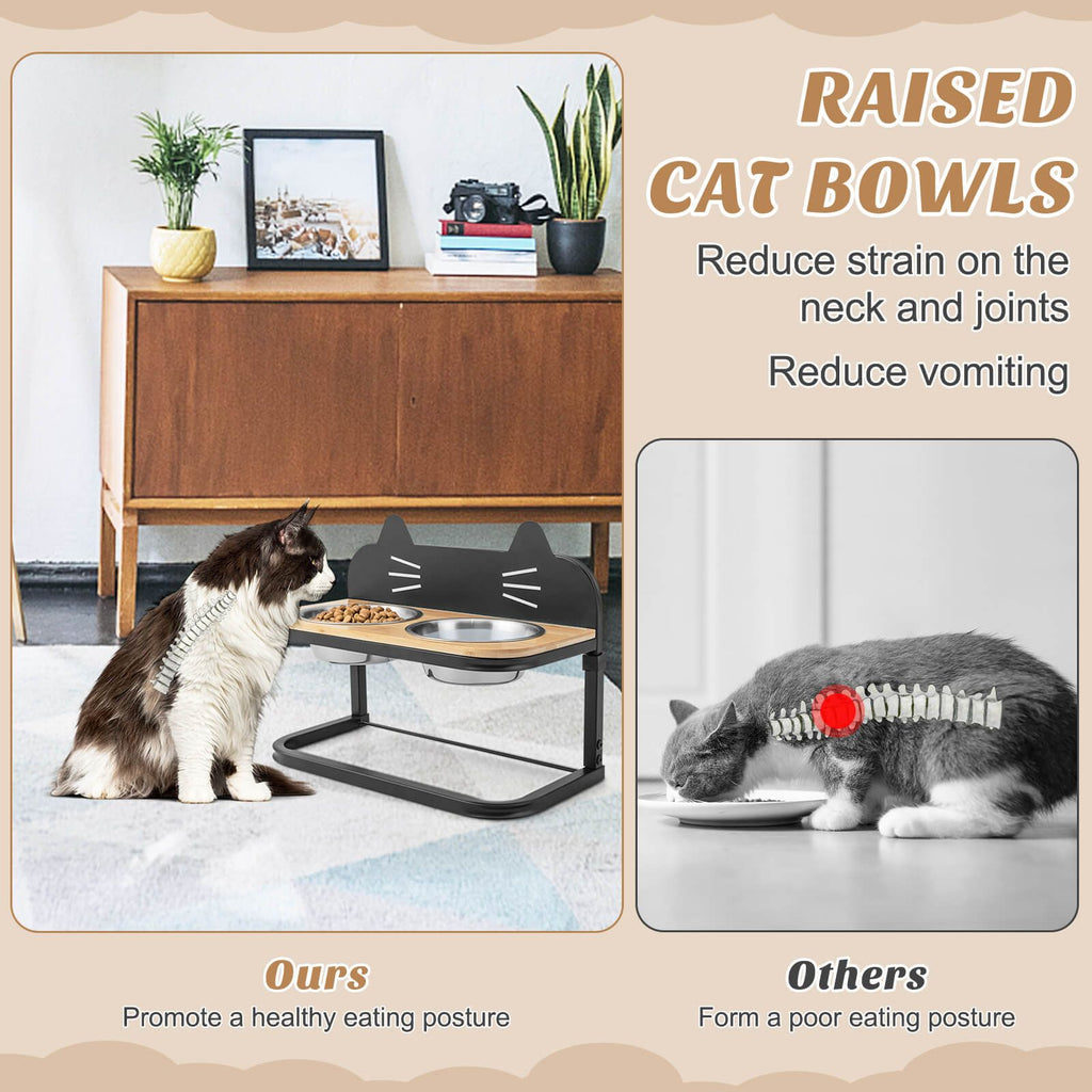 Elevated Double Cat Bowl Stand | Raised Feeding Station with Stainless Steel Bowls