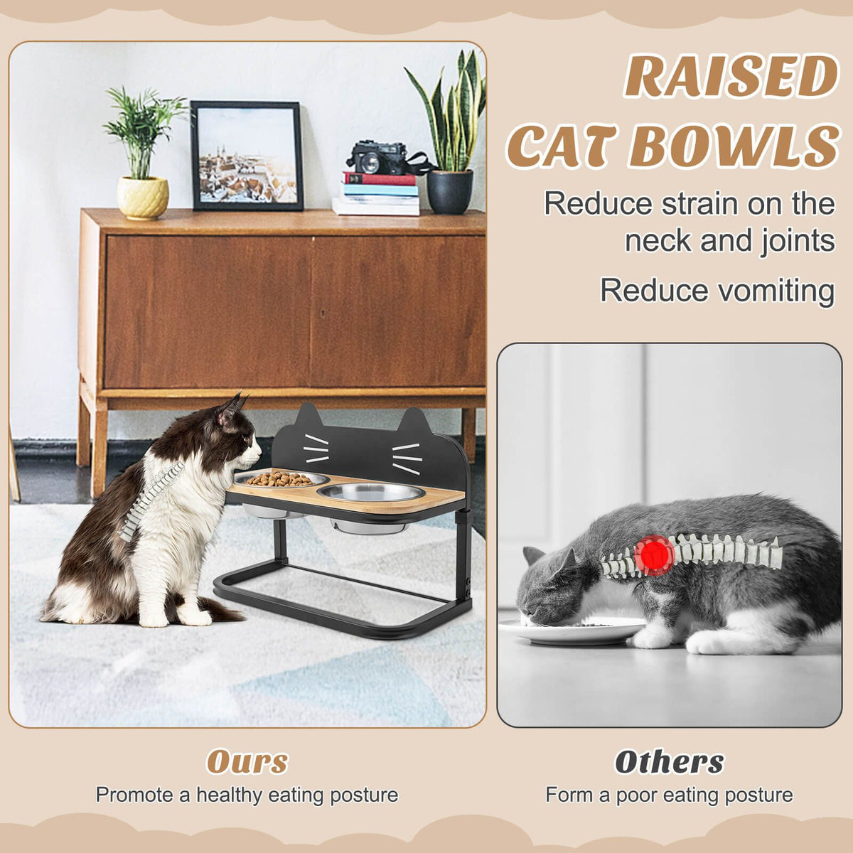 Elevated Double Cat Bowl Stand | Raised Feeding Station with Stainless Steel Bowls
