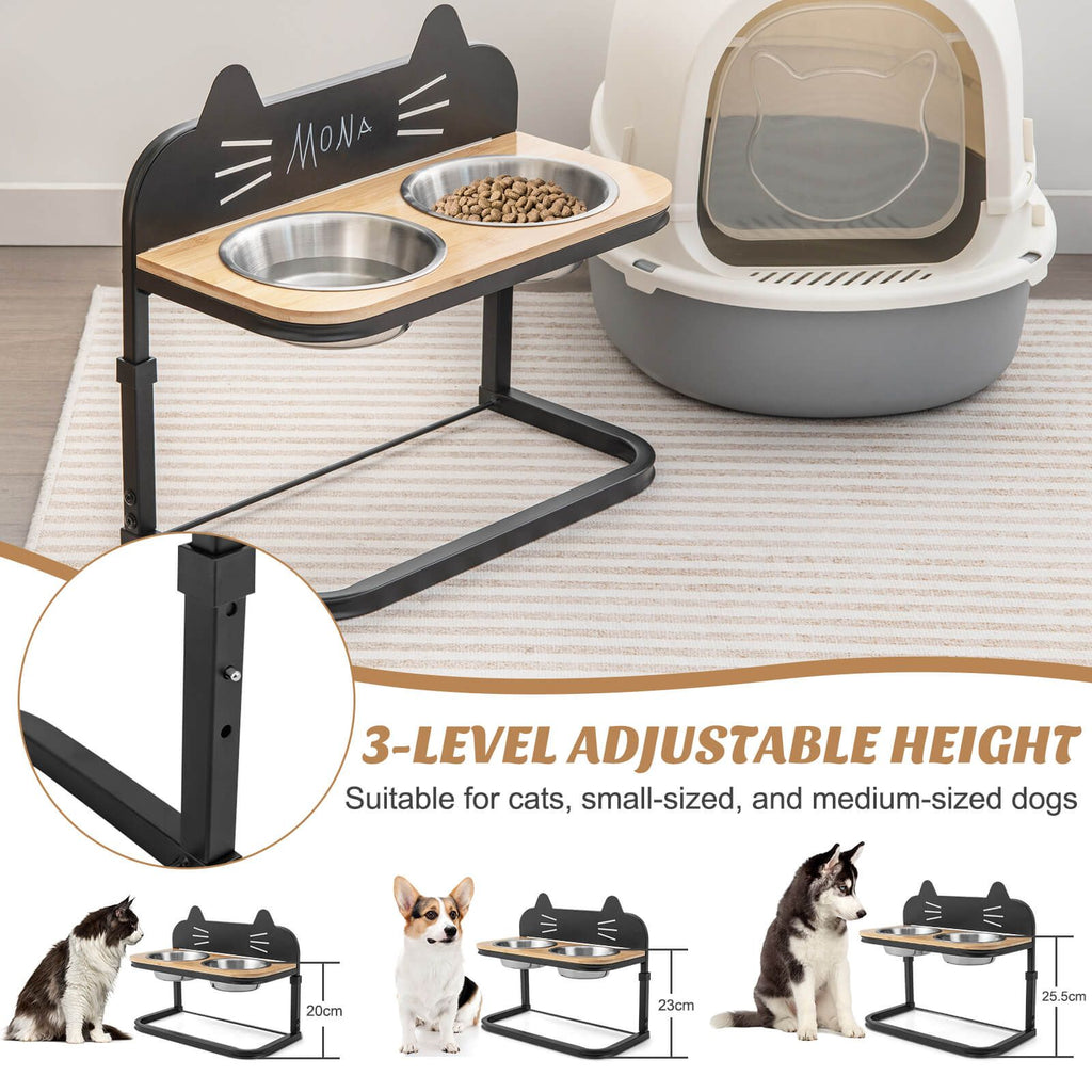 Elevated Double Cat Bowl Stand | Raised Feeding Station with Stainless Steel Bowls
