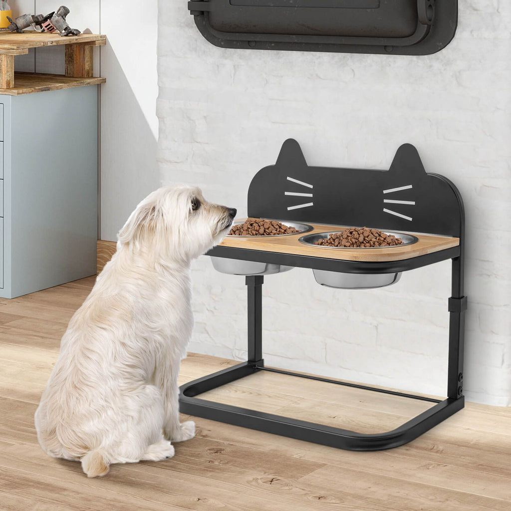 Elevated Double Cat Bowl Stand | Raised Feeding Station with Stainless Steel Bowls