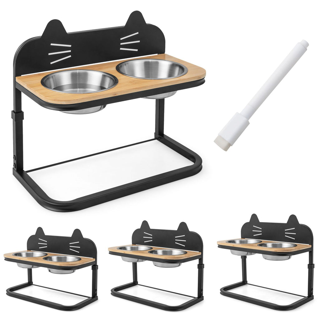 Elevated Double Cat Bowl Stand | Raised Feeding Station with Stainless Steel Bowls