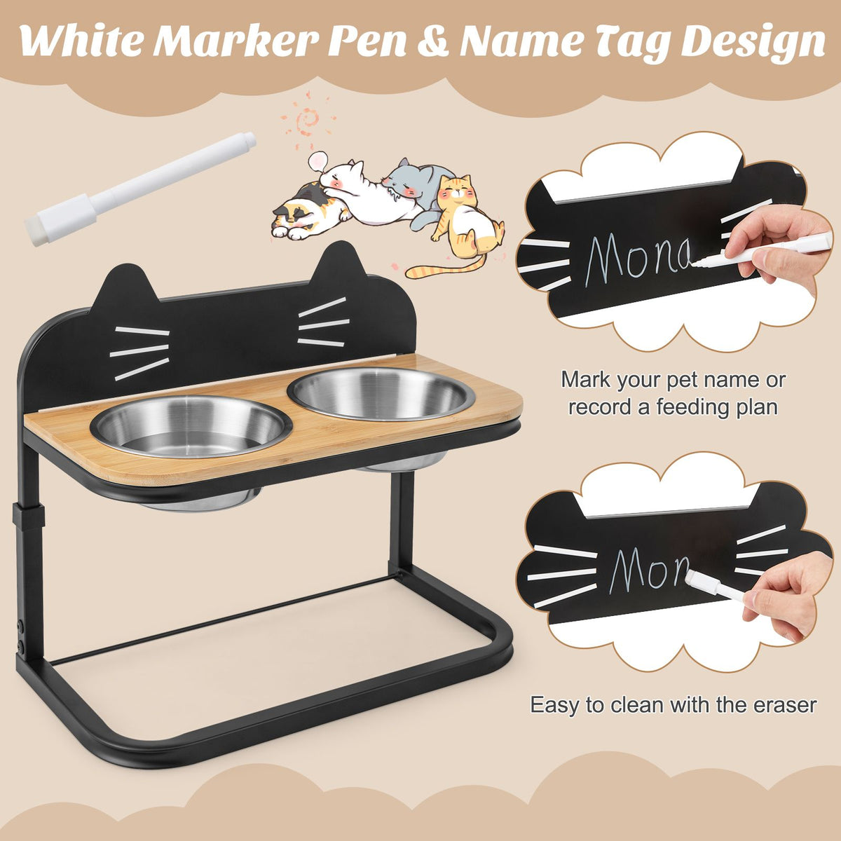 Elevated Double Cat Bowl Stand | Raised Feeding Station with Stainless Steel Bowls