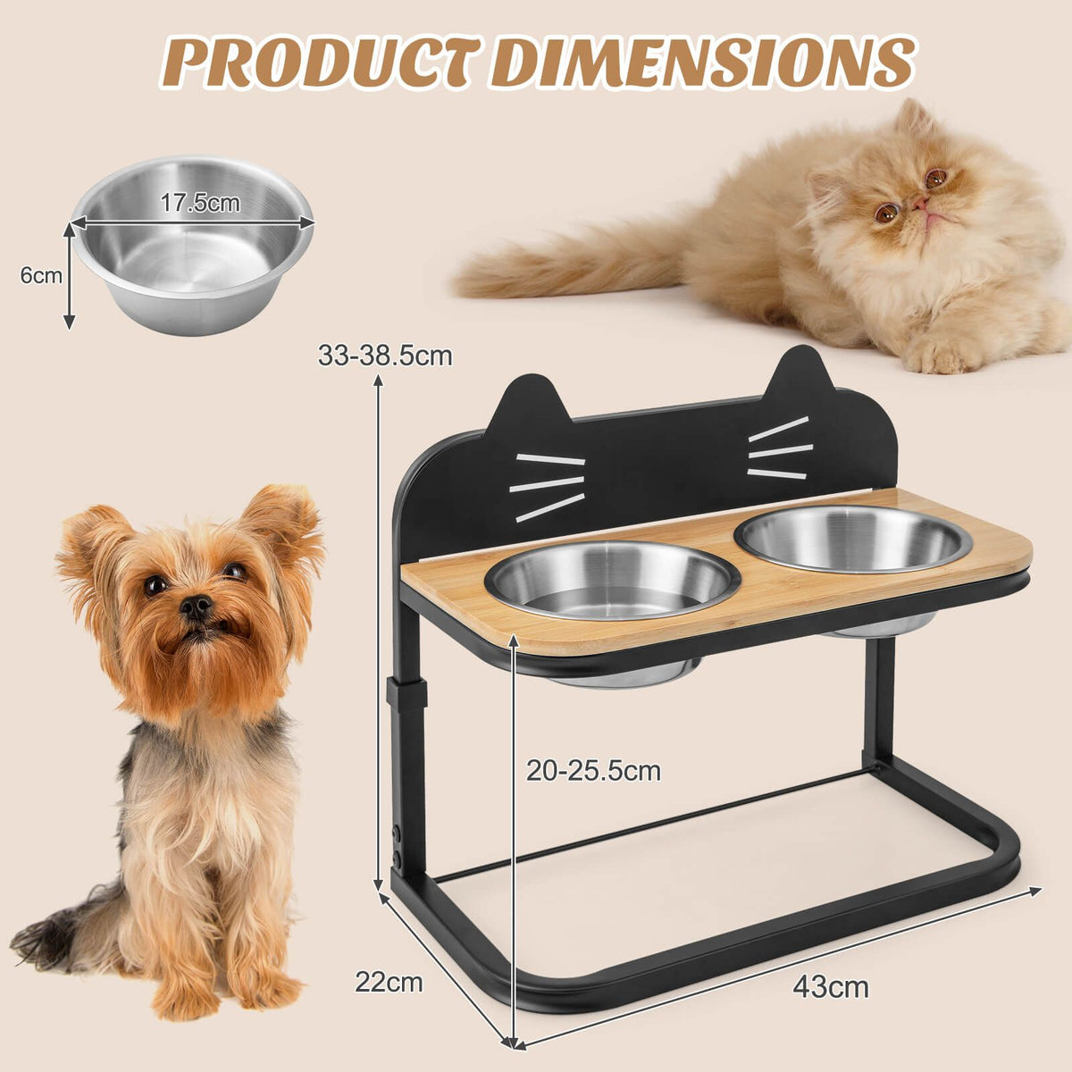 Elevated Double Cat Bowl Stand | Raised Feeding Station with Stainless Steel Bowls