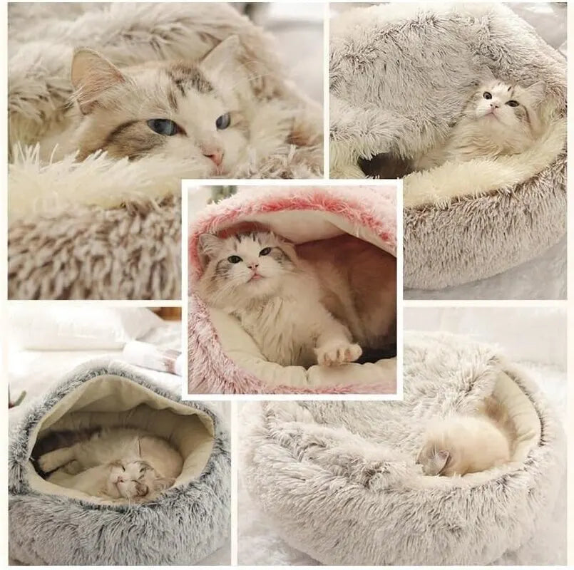 Cozy Cat Cave Bed | Soft Plush Covered Sleeping Nest for Cats & Small Dogs
