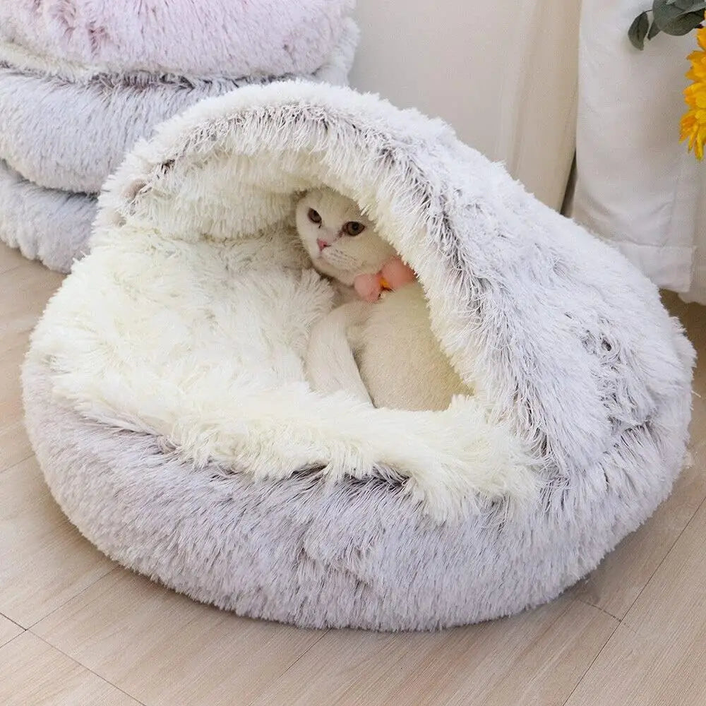 Cozy Cat Cave Bed | Soft Plush Covered Sleeping Nest for Cats & Small Dogs