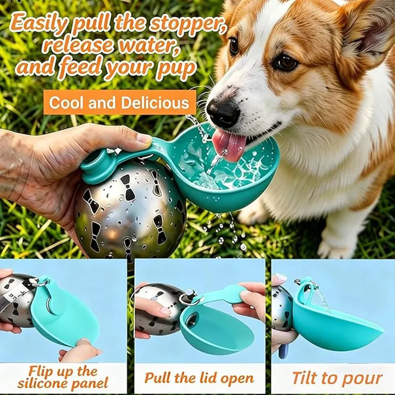 Portable Dog Water Bottle | Stainless Steel No-Spill Travel Water Dispenser with Bowl